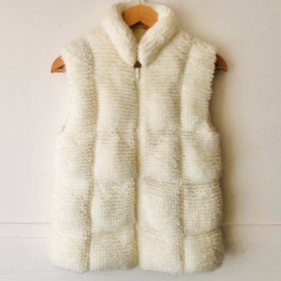 Vtg Cream Knit Quilted Puffer Vest Looped Curly Yarn - Picture 1 of 14